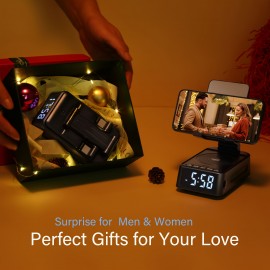 3-in-1 Phone Stand Speaker & Digital Clock with Wireless, Stereo Sound, Built-in Mic, USB-C Charging, RGB-Free Color-Changing - Smart Dock for Smartphones/Tablets, Ideal Gift for Men/Women, Home, Office, Travel & Camping (No Adapter