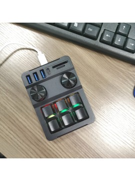 6 Knob, 18-Key Triple Function Key Keyboard with USB Hub 3-Port Data Transfer, SD/TF Card Reader Combo, Multifunctional, One Key for Paste Copy, Gaming Keyboard, Keyboard For Computer, Keyboard For Laptop, Keyboard For Pc