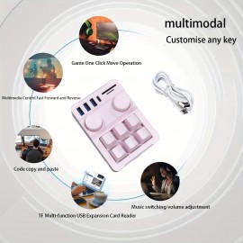 6 Knob, 18-Key Triple Function Key Keyboard with USB Hub 3-Port Data Transfer, SD/TF Card Reader Combo, Multifunctional, One Key for Paste Copy, Gaming Keyboard, Keyboard For Computer, Keyboard For Laptop, Keyboard For Pc
