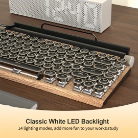 Retro Typewriter Wireless Mechanical Gaming Keyboard, Wireless Office Computer Vintage Keyboards 83-Key Blue Switches Punk Round Keycap, LED Backlight, Compatible With PC/Laptop/Pad/Phone