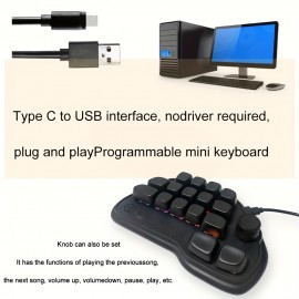 17-key mechanical keyboard, Type-C wired connection, easy to use, RGB backlight, multimedia knob, suitable for office and gaming, pleasant key sound, lightweight and portable, compact design, can be used by simply plugging in the Type-C connection