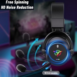 PS5 Gaming Headphones with 2.4G/BT/Wired 3-in-1 Connection, ENC Noise Cancellation, HD Vibrator, 25ms Low Latency, 50mm Large Speaker, RGB RGB Effect, Plug-in Mic, Adjustable Ear Cups, Pc, Laptop, Gaming Headphones, Pc Gaming, Modern Headphones