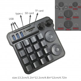 Production New 16-Key Mechanical Keyboard with 4 Knobs, Multi-Functional USB Cable for Computers, Quick Copy & Paste, Design Editing, Hot-Swap, One-handed Macro Keys For Office, Gaming, Entertainment, Adjustable Keyboard With Usb Hub, Sd/tf
