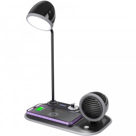 LED Desk Lamp For Home Office, Wireless Charging Small Desk Lamp, Bedside Touch Lamp, Reading Night Light With Clock, Dimmable, Bedside Lamp For College Dorm, Bedroom, Wireless Charging Station For IPhone 16/15/14/13/12