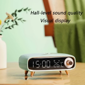 Retro Desktop Wireless Speaker, 15W with Charging Function, Clock Alarm & Temperature Display, Ambient Light - Multi-Functional Creative Design for Bedside/Office Use or as a Gift, Home Decor Gadget, Bedside Speaker, Stylish Decor, Vintage Aesthetic, Sleek Material, Compact Build, Multifunctional Device, Office Workers, Home Users