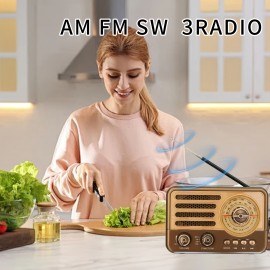 [Retro Portable Radio] Retro Portable Radio with Speaker, Supports FM/AM/SW, TF Card, USB, AUX Playback and LED Flashlight (HR-29BTL)