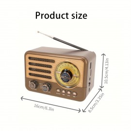[Retro Portable Radio] Retro Portable Radio with Speaker, Supports FM/AM/SW, TF Card, USB, AUX Playback and LED Flashlight (HR-29BTL)