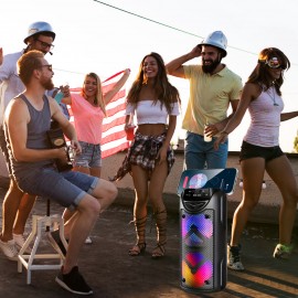 High Power Professional Portable Wireless Speaker, Extra Large Volume, Dual 4-inch, Outdoor Speaker, LED Light, Plug-in Card, USB, Large Camping Speaker, Colorful RGB Light, USB/TF Card Support, Can Be Used with Microphone, DJ Stage, Outdoor Party