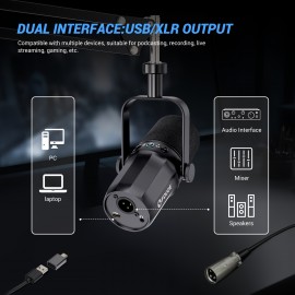 [FDUCE SL40+ Microphone] FDUCE SL40+ Microphone: USB/XLR Dual Connection, Digital/Analog Voice Isolation, Audio Balancing, Silence Function, 96 kHz/24 Bit Support. Plug and Play, Compatible with Computers