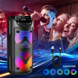 [Portable Wireless Speaker] 4000W Portable Outdoor Wireless Speaker with Colorful Light Effects | Subwoofer Sound System, 2400mAh Capacity, Type-C Charging, USB FM TF Card AUX MIC Knob + Button Control