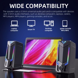 Computer Speakers, Desktop Computer Speakers, Laptop Computer Speakers, Desktop Stereo Speakers, Wired Connection, USB Powered, With LED Ambient Light, Suitable For Devices With 3.5mm Audio Interface, Such As Computers, Tablets, Laptops, Game Consoles, MP3/MP4 Players