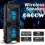 Dual 8'' Large Wireless Speaker, 6800 Peak Powerful Loud Sound, Stereo Sound, Portable Outdoor Speaker Wireless, Long Playtime, USB/TF/BT/AUX/FM/TWS, Cool Lights for Party, Camping, Beach, Backyard, Home, Work, Outdoor Speaker System, Home Audio