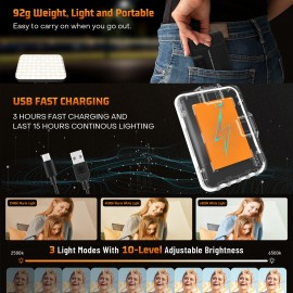 LED Rechargeable Clip Fill  Conference Light with Front & Back Clip, Adjusted 3 Light Modes for Phone, iPhone, Android, iPad, Laptop, for Makeup, TikTok, Selfie, Vlog