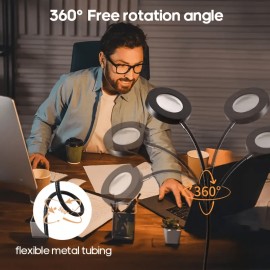 10X Magnifying Glass with Light & Clamp - 5 Inch Real Glass Magnifying Desk Lamp with Stand, Long Gooseneck, 5 Color Modes, USB-Powered, Hands-Free Operation, Ideal For Crafts, Painting, Jewelry Making, And Close Work, Magnifying Glass For Crafts